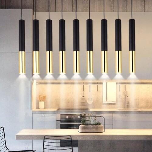Nordic Long Tube Pendant Lights Hanging Kitchen Light Black Gold Length Adjustable Home Dining Room Bar Cafe Cord Pendant Light