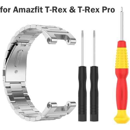 Silver T Rex Pro Stainless Strap for Amazfit T-Rex Bands Solid Metal Steel Replacement Bracelet for Amazfit T-Rex Pro Smartwatch