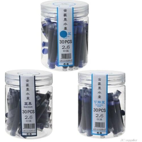 30pcs Jinhao Universal Black Blue Fountain Pen Ink Sac Cartridges 2.6mm Refills School Office Stationery wholesales