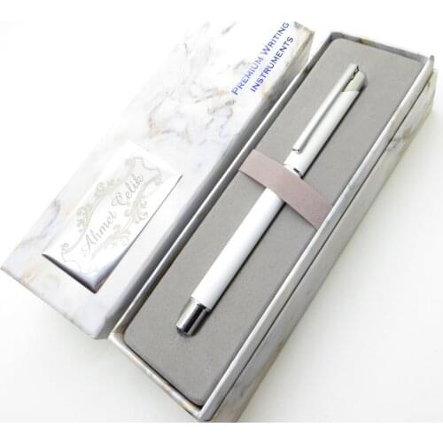 Wings Marble R355 White Chrome Roller Pen | İsme Special Pen | Gift Pen