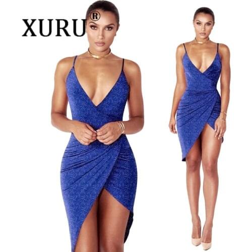 XURU Shiny Pleated Sexy Womens Dress 2021 New Hot Sale Spring and Summer Dress Slim Irregular Club Party Nightclub Dress