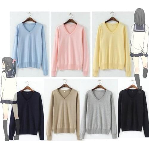 Japanese Student Uniform JK V-neck Pullover SweaterShirt Cotton Sailor Long Sleeve Sweater Cosplay