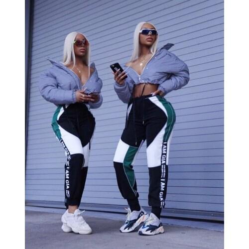 2021 Summer Womens Pants Sweatpants Letter Printed Trousers Stitching High Waist Trousers Fashion Blue Temperament Leggings