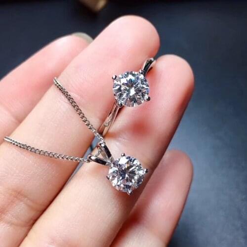 Moissanite Jewelry Set 1CT VVS Lab Diamond Ring Pendant Necklace 925 Sterling Silver for Women Wedding Party Anniversary Gift