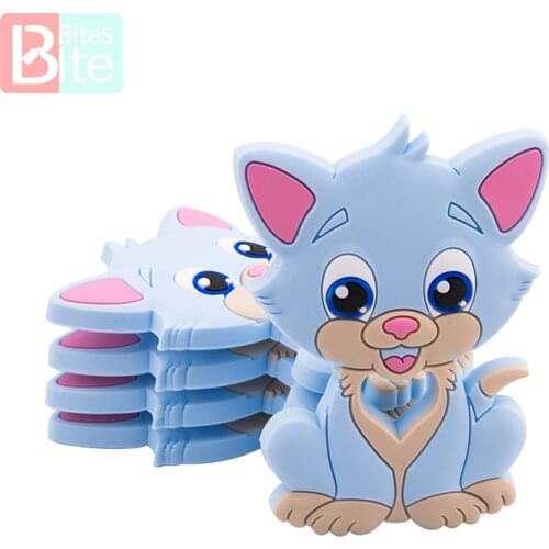 10/5PCS Silicone Teether Rodent Cartoon Cat Animals Food Grade Silicone Pendants DIY Teething Toys For Teeth Tiny Rod Baby Gift