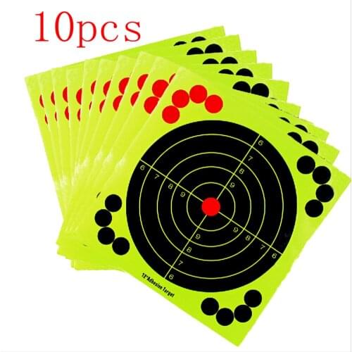 10PCS/Set 12Inch Target Sticker Tactical Airsoft Shooting Gun Rifle Target Paper for Hunting Training Fluorescent Self-adhesive