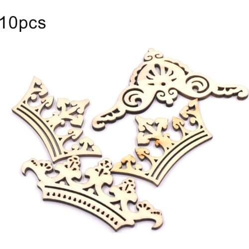10Pcs Crown Shape Wooden Slice DIY Scrapbooking Painting Ornament Home Decor Crown Shape Unpainted DIY Craft Wooden Crown