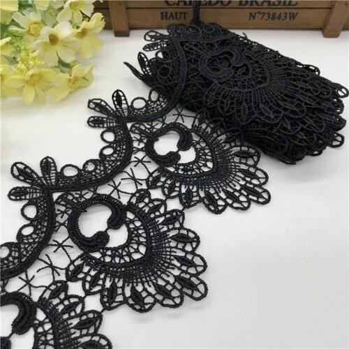 14Yards 13 CM Lace Trim Lace Applique Black color Polyester Hollow-out Water Soluble Lace for Clothes Apparel Sewing Lace Fabric