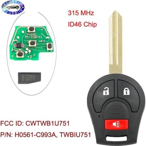 2+1/3 Buttons Remote Key Fob for Nissan VDO 315Mhz With id46 Chip CWTWB1U751