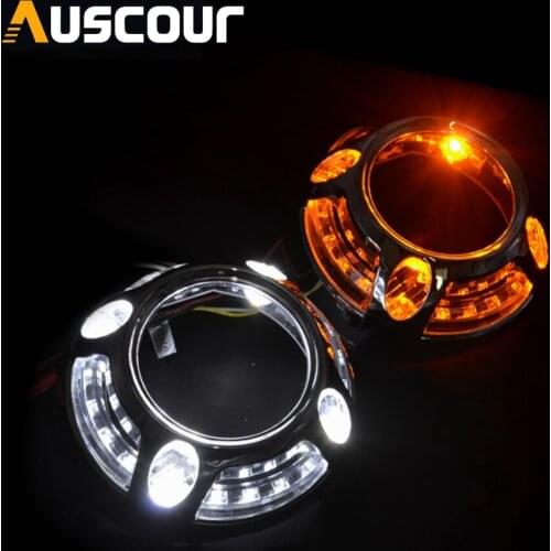 2pcs 3.0 inch Projector lens shrouds led day running angel eyes white color yellow hid xenon kit headlight LHD RHD Modify