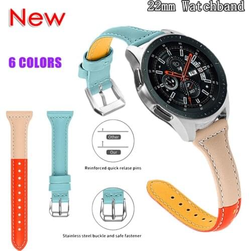 22MM Genuine Leather Watch Band Strap for Samsung Gear S3 Frontier Galaxy Watch 46mm Replacement Wristband for Amazfit gtr 47mm