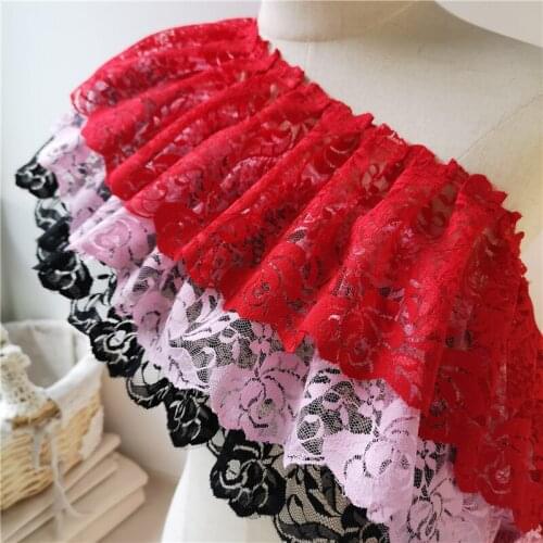 3Meters/lot 15 cm wide pink black red folds embroidered lace skirt clothes home decoration lace accessories SC573