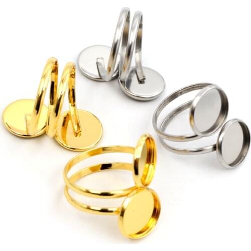 5pcs Stainless Steel Gold Plated No Fade 12mm Adjustable Ring Settings Blank/Base,Fit 12mm Glass Cabochons,Buttons;Ring Bezels
