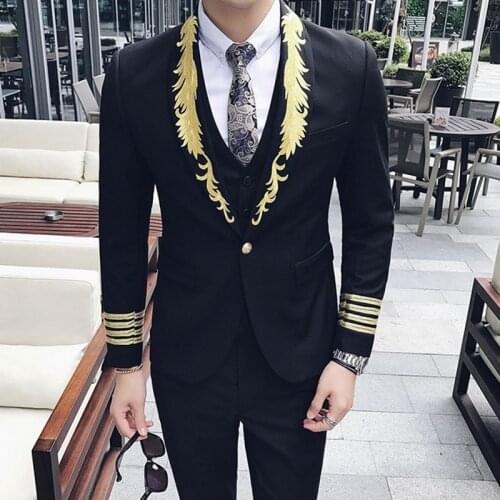 Palace Style Personality Embroidery Slim Mens Blazer Korean Fashion Long Sleeve Double Breasted Male Outerwear Coats Plus Size