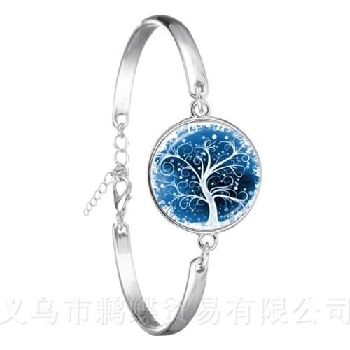 Life Tree Chain Bracelet Glass Cabochon Silver Plated Vintage Statement Bangle Fashion Men Women Jewelry Gift