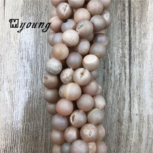 15.5"Strand Champagne Titanium Agates Druzy Geode Beads,Matte Round Loose Natural Stone Beads 5 Strands/lot MY0086