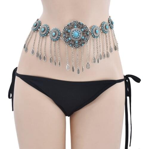 Ldealway Gold Metal Waist Chain Ethnic Style Alloy Leaf Fringed Belly Accessories Thai Style Body Jewelry Belt N-7442
