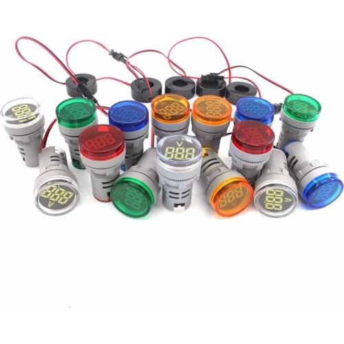 10PCS LED 22MM Digital AC Voltmeter Ammeter Display Ampere Voltage Current Frequency Combo Meter Indicator Signal Warning Lights