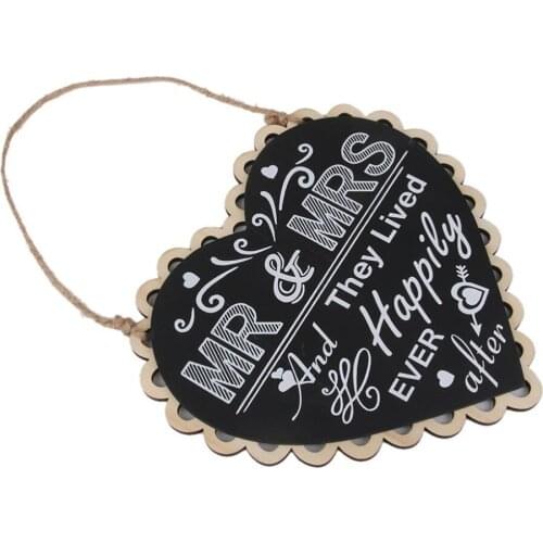 Wedding Craft Heart Shape Wooden Blackboard Pendant Mr & Mrs Sign Hang Tag Wedding Decoration Favors Party Supplies Craft Gifts