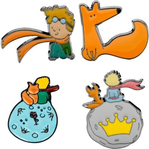 Movie Badge Pins Brooches Le Petit Prince Enamel Brooch Fox Rose Planet Shape Classical Fairy Tale Safe-Pin Lapel Pin Jewelry