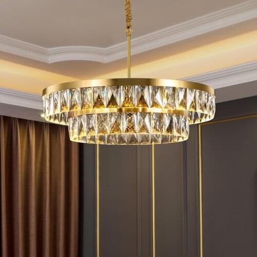 FKL Modern Copper Living room Chandelier Round Crystal Multi-layer Retro Light Luxury Restaurant Lamp Bedroom New LED Chandelier