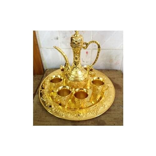 Flor de famosa jarra 1 olla 4 taza de vino tinto 1 placa real de plata tibetana Brass China wholesale factory Bronze Arts