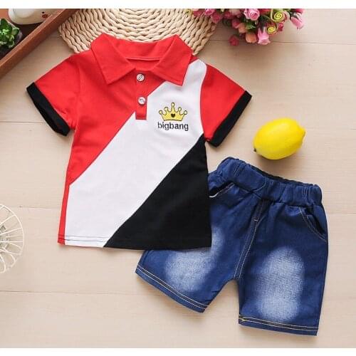 Baby Summer Clothing Set Toddler boys TracksuitFashion Cotton T-shirt +denim Shorts 2pcs Kids Boys Outfits