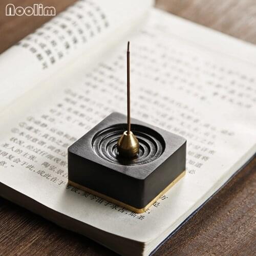 Brass Ebony Square Incense Burner Fragrance Wood Sandalwood Incense Stick Holder Aromatherapy Censer Home Buddha Office Decor