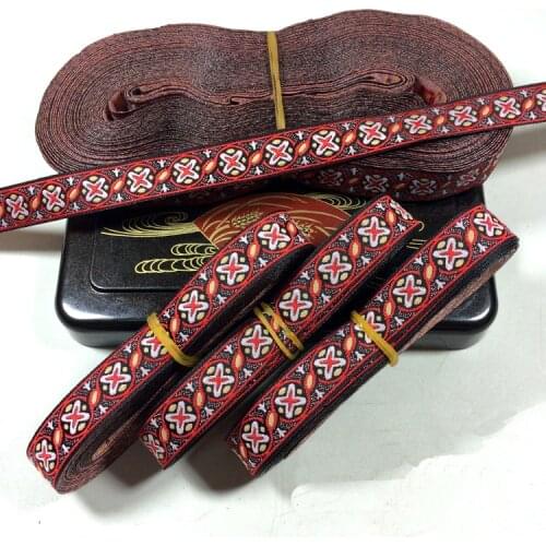 NEW Red Castle Star Wide 20MM 8yard/lot Single Face Polyester Woven Jacquard Ribbon for curtain and DIY clothing accessory