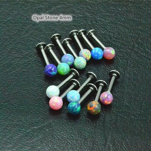 Lot 50pcs Body Jewelry 16G Opal Stone 1.2*8*4mm Surgical Steel Body jewelryLip Piercing Labret /Ear Helix Tragus Lobe Bar