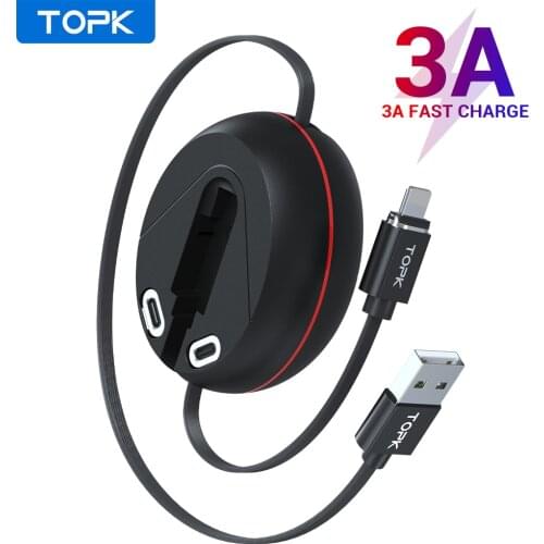 TOPK Magnetic Cable 3 in 1 Retractable Type C Micro Usb Cable for iPhone 11 Xioami Charger Fast Data Transmission Fast Charging
