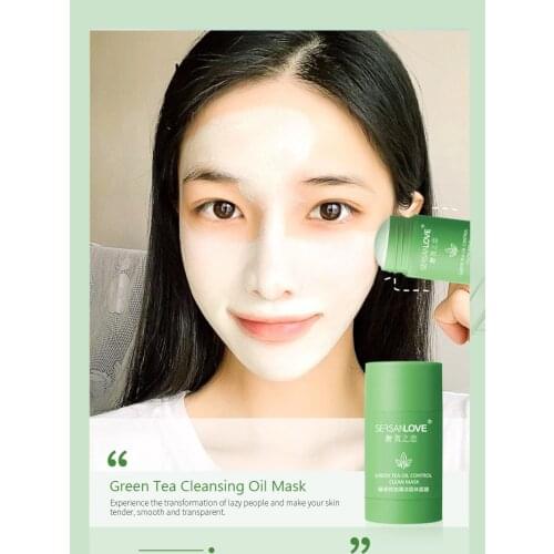 Green Tea Oil Control Eggplant Acne Clearing Solid Mask Facial Mask Moisturiz Blackhead Fine Pore Mud Stick Face Skin Care TSLM1