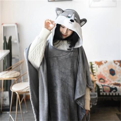 Cartoon Animal Husky Pullover Coral Velvet Cape Show Clothes Cute Mouse Shawl Cape Clothes Wearable Portable Clothing Props