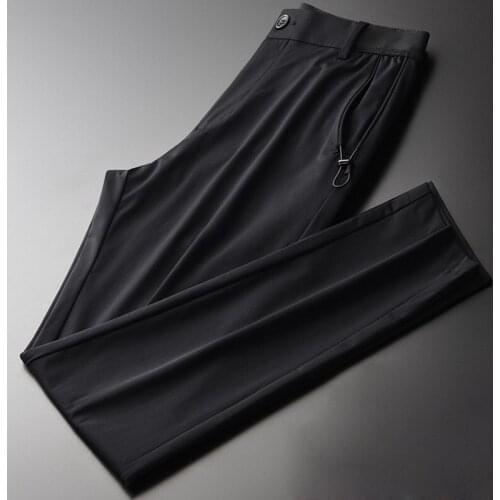 New Summer Mens T-shirts Luxury Business Fashion Black Slim Man Pants Hight Quality Soft Silky Man Pants Suit Casual Pants