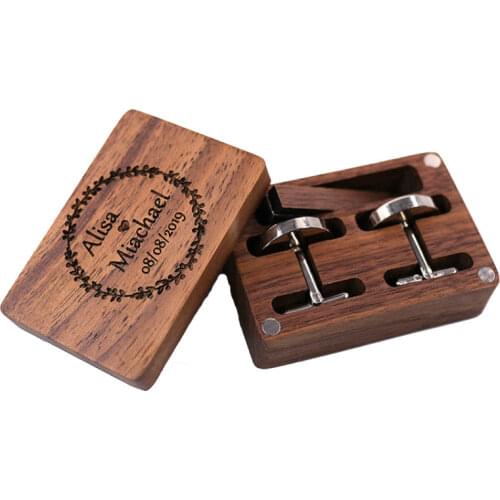 New Trendy American Black Walnut Wood Cufflinks Tie Clip Set Box Gifts Box Can Be Customized Magnetic Suction Cover