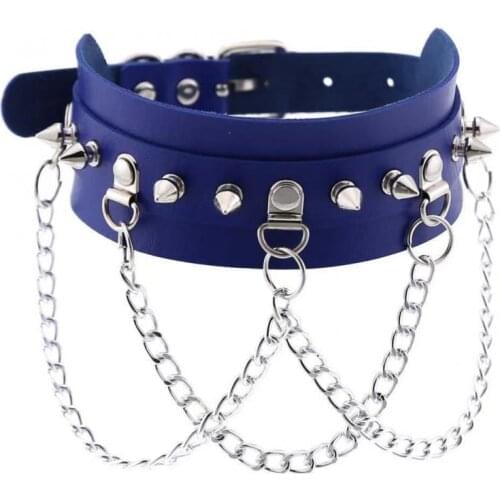 Collar Necklace Punk Street Nightclub Personality Metal Chain Neck Strap Clavicle Chain Boast Pu Leather Necklace Necklace