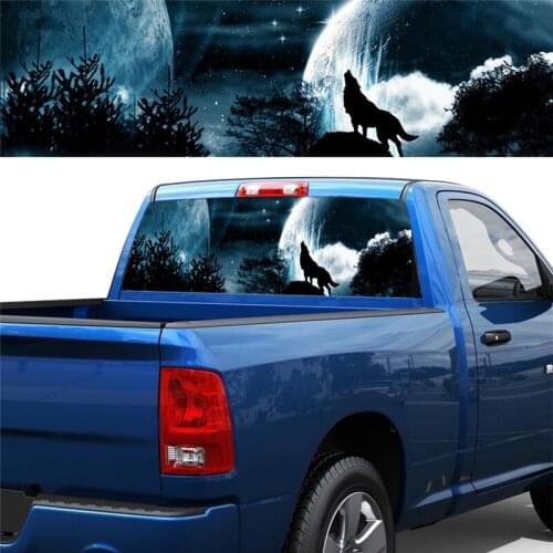 Full Moon and Wolf for Truck Jeep Suv Pickup 3D Rear Windshield Decal Sticker Decor Rear Window Glass Poster 57 x 18Inch