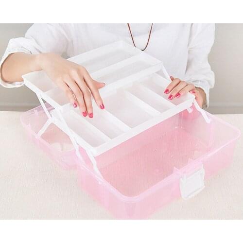 Transparent Plastic Foldable Three Layers Storage Box Tool Organizer Container Case with Handle Jewelry Storage Organizer