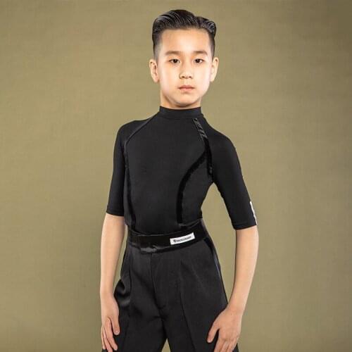Latin Dance Shirt Boys High Collar Mid-Sleeve Practice Clothing Competition Tops Cha Cha Rumba Ballroom Tango Dance Wear BL5768