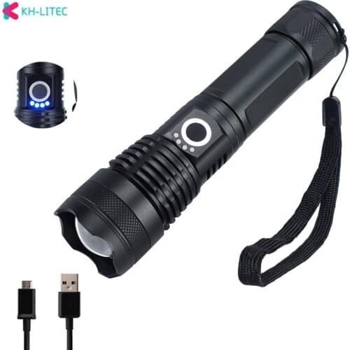 Most Powerful LED Flashlight USB Rechargeable Torch XHP50 Waterproof 5 Modes Zoomable 26650 18650 Battery Camping Hunting