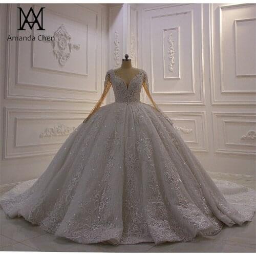 Hochzeitskleid Full Sleeve Lace Applique Ball Gown Off White Bridal Dress 2021
