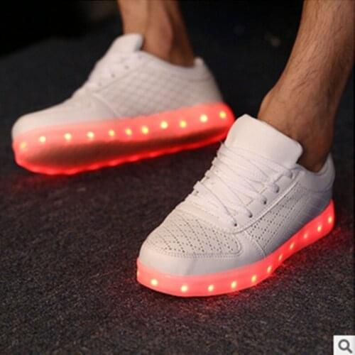 Unisex Colorful Max Size 9 Lace-up Loafer Nigh Club Led Board Shoes For Men Sport Light Up Luminous Zapatillas USB Charger White