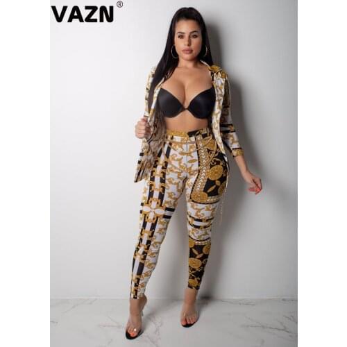 VAZN GOYP15258 Autunm New 2019 Punk Style Set V-neck Long sleeve Full Pant Casual 2 Piece Sets Night Club Elegant Wind Sets