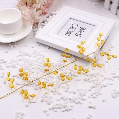 WedFavor 20pcs 30cm Long Artificial Water Drop Beaded Acrylic Flower Wired Stems Crystal Diamante Flower Branches For Wedding