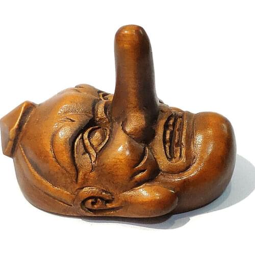 Y7448 - 2" Hand Carved Japanese Boxwood Nettsuke:Tengu Monster Mask