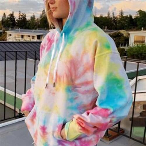 Female Summer Autumn Casual Ladies Sweatshirt Streetwear Womens Tie Dye Hooded Sweatshirts Long Sleeve Fall Loose Hoodies