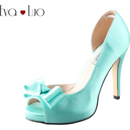 CHS602 DHL Custom Handmade Tiffany Blue Satin Dress Pumps Bridal Wedding Shoes Big Size Women Shoes High Heels Top Quality