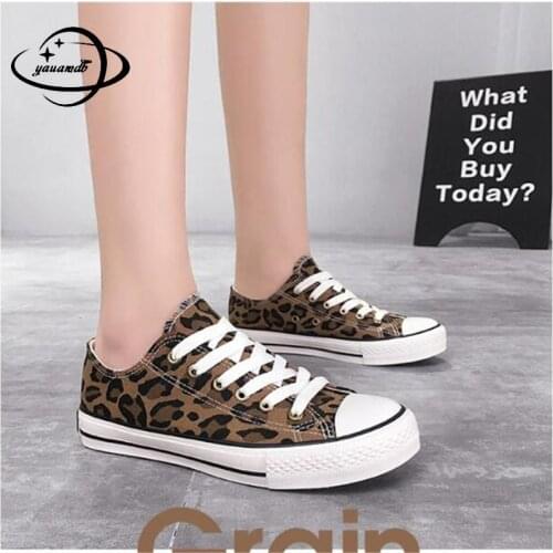 Size 35-39 Womens Vulcanize Shoes Female Spring Autumn Canvas Lace-Up Leopard Fashion Anti-Slippery Ladies Footwear A1012