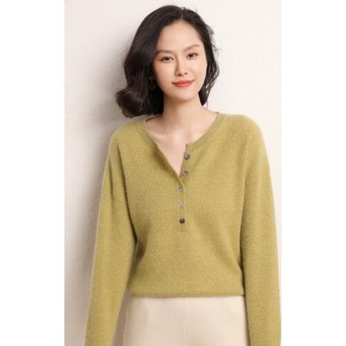 Cashmere 2020 autumn and winter new womens Korean loose round neck buckle short Pullover fashion sweater