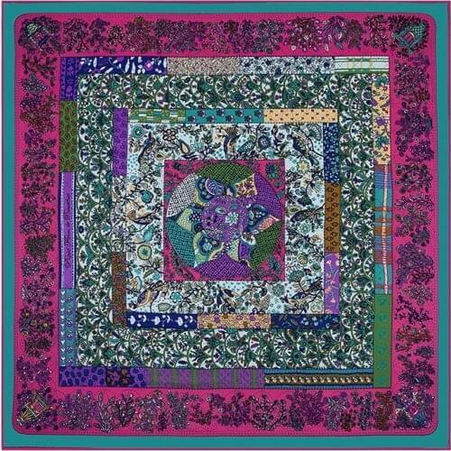 New Twill Silk Womens Scarfs Flowers In Provence Print Luxury Brand Scarf Femal Hijab Foulard Bandana 130cm Large Square Scarves